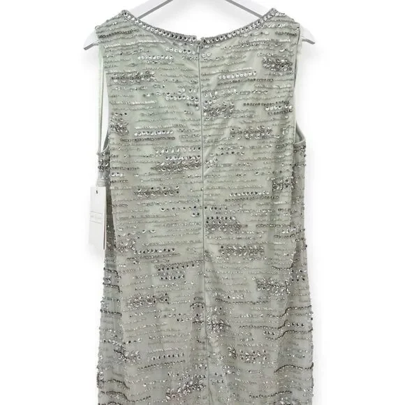 Mac Duggal NEW Sage Green Sleeveless Crystal Fringe Column Dress $698‎ - Size 14 - Picture 11 of 15